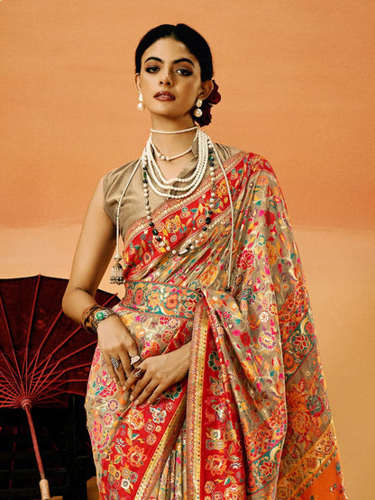 Gray Pashmina Silk Saree With Traditional Woven Design | Festive & Wedding Wear – JaipurSaaj