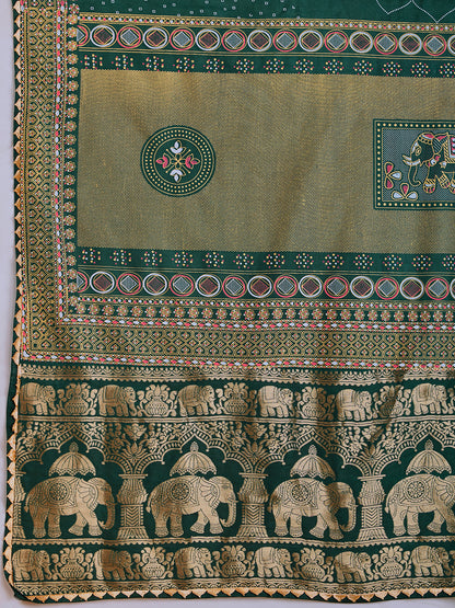 Green Soft Cotton Saree With Unique Table Printed & Lace Border | Stylish Wedding Wear Saree – JaipurSaaj