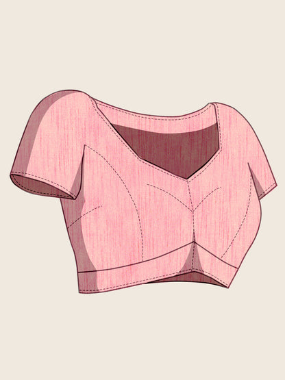 Baby Pink Linen Cotton Saree With Digital Printed Work And Silver Zari Border