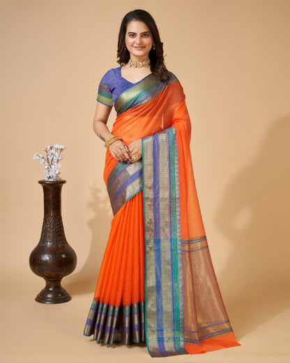 Orange Kota Doriya Saree With Zari Weaving Work | Lightweight Daily Wear – JaipurSaaj