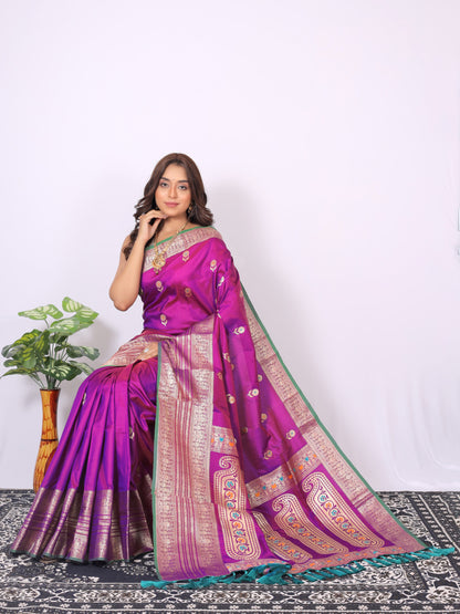 Magenta Banarasi Silk Saree With Zari Weaving Work | Bridal Wedding Wear – JaipurSaaj