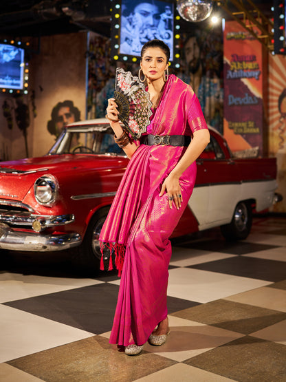 Pink Soft Silk Saree With Zari Weaving Work | Party & Wedding Wear – JaipurSaaj
