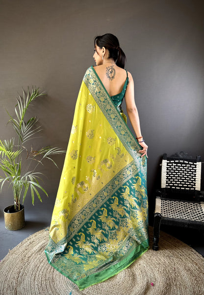Lemon Yellow Banarasi Silk Saree With Meenakari Zari Weaving Work | Bridal Wedding Wear – JaipurSaaj