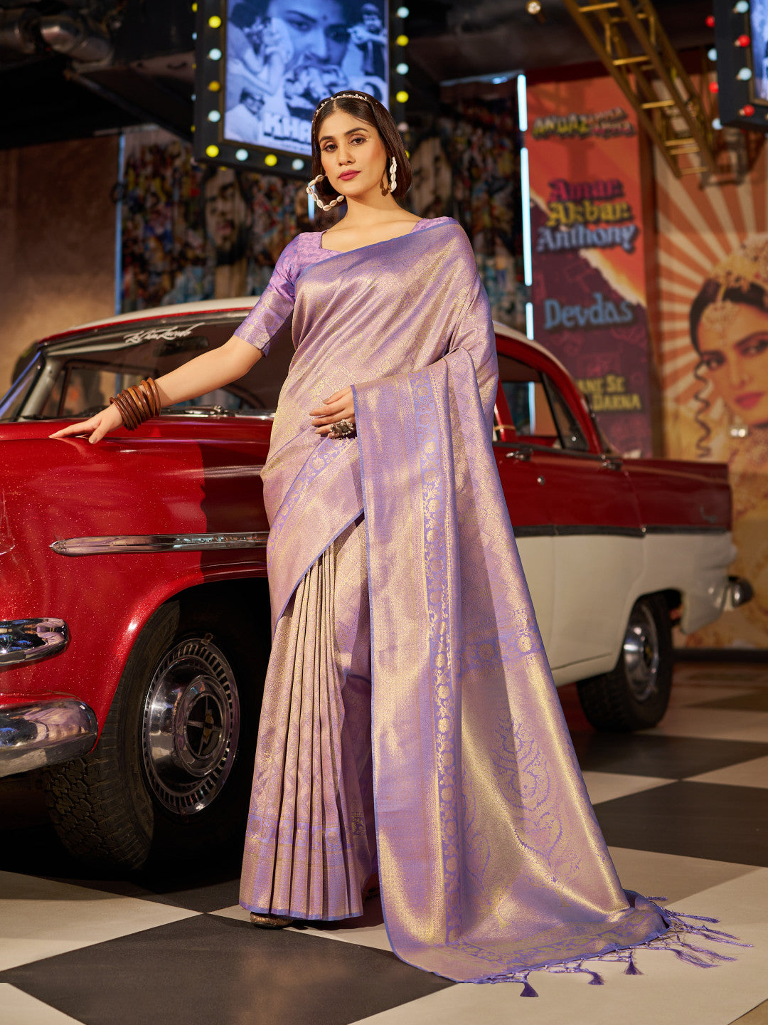Lavender Soft Silk Saree With Zari Weaving Work | Reception & Festive Wear – JaipurSaaj