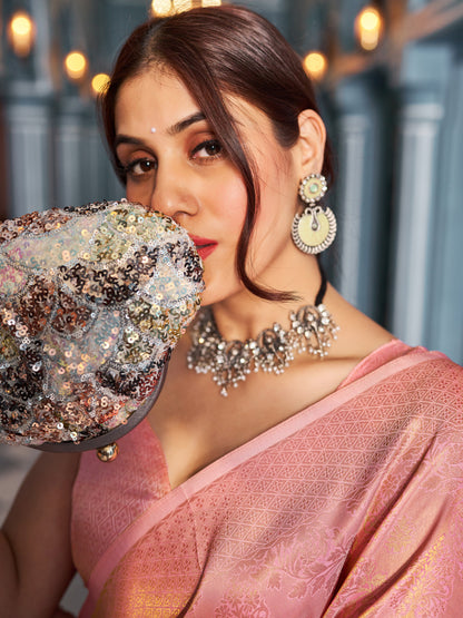 Baby Pink Soft Silk Saree With Zari Weaving Work | Party & Wedding Wear – JaipurSaaj