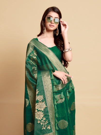 Green Soft Linen Silk Saree With Zari Weaving Work | Traditional Wedding & Festive Wear – JaipurSaaj