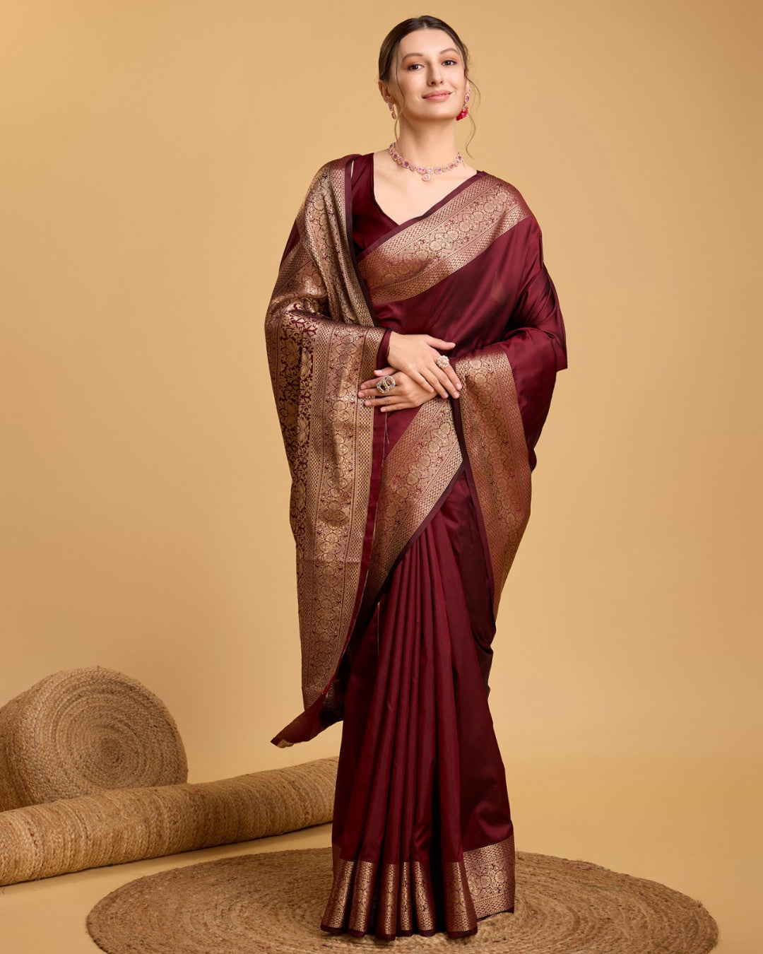 Maroon Color Soft Kanchipuram Silk Saree With Zari Weaving Work | Bridal Wedding & Festive Wear – JaipurSaaj