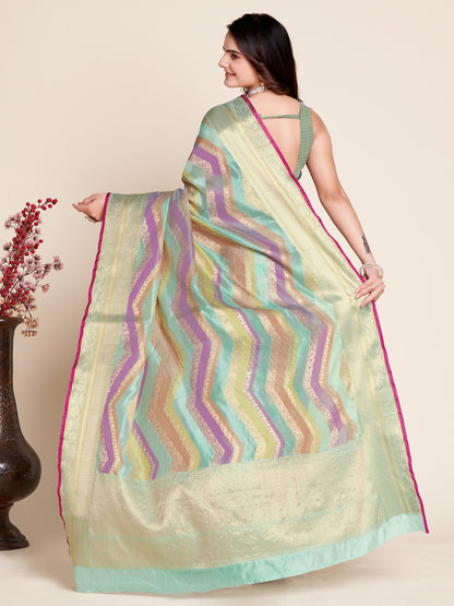 Multi Color Soft Organza Silk Saree With Zari Weaving Work | Festive Wedding & Party Wear – JaipurSaaj