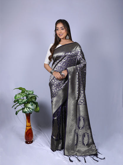 Navy Blue Soft Banarasi Silk Saree With Zari Weaving Work | Bridal Wedding Wear – JaipurSaaj