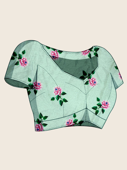 Sky Blue Soft Chinnon Silk Saree With Digital Printed Work