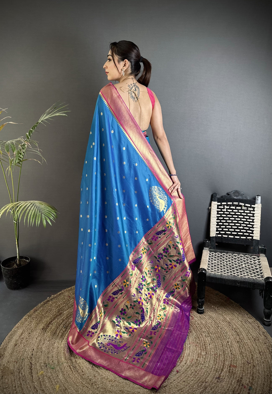 Firoji Paithani Lichi Silk Saree With Zari Weaving Work | Festive & Wedding Wear – JaipurSaaj