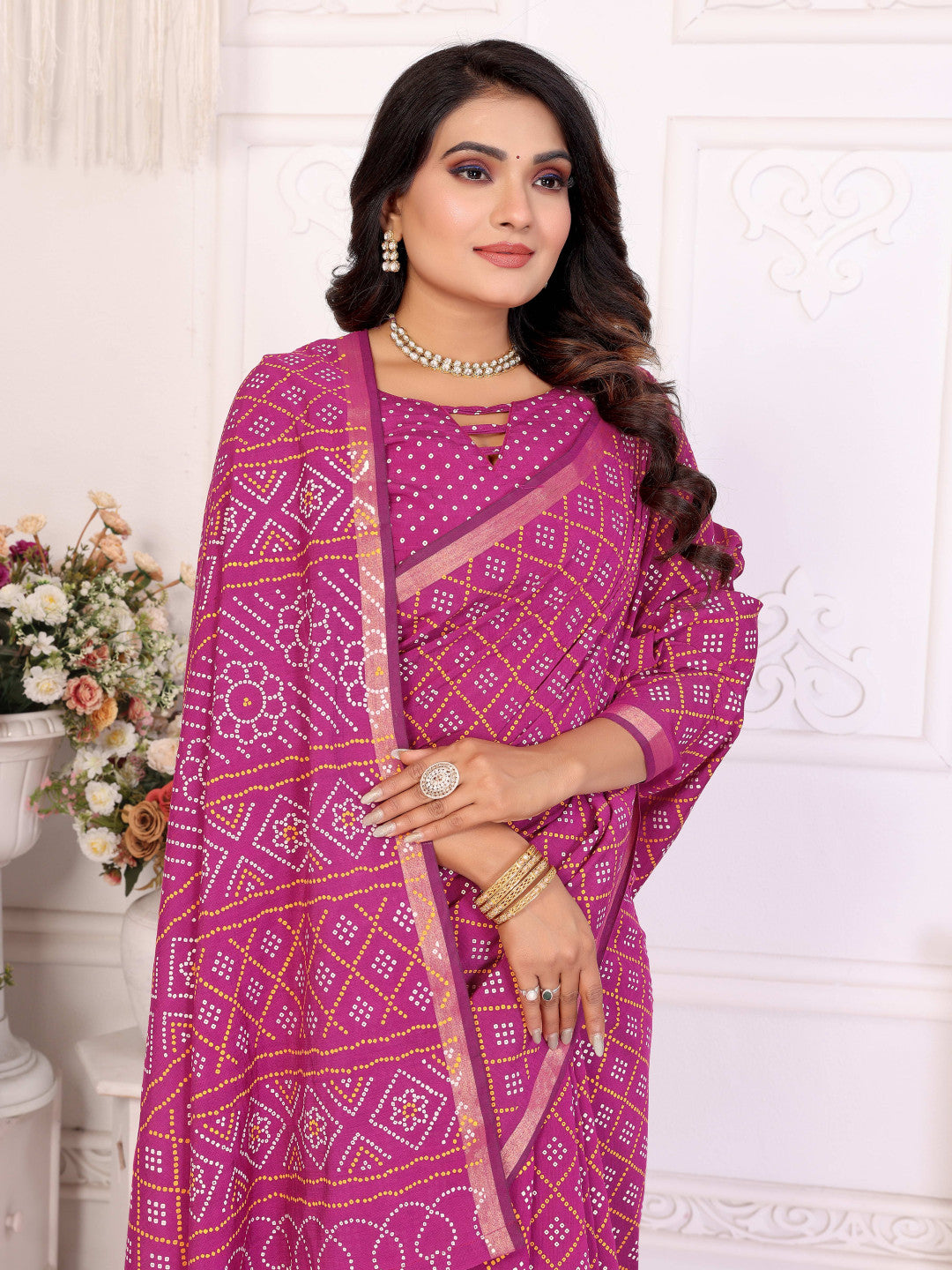 Pink Bandhej Printed Soft Cotton Saree With Zari Border | Traditional Festive Ethnic Wear – JaipurSaaj