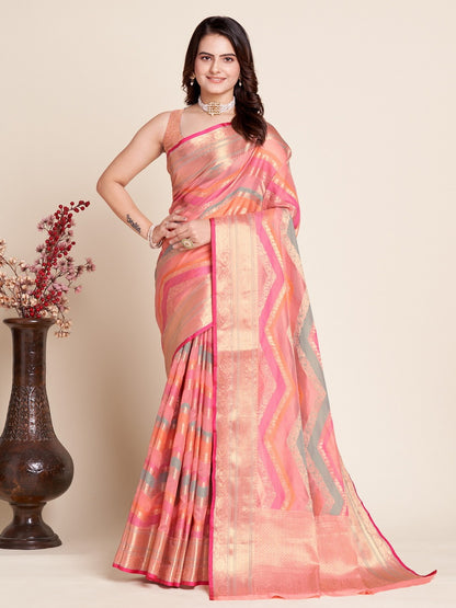 Multi Color Soft Organza Silk Saree With Zari Weaving Work | Festive Wedding & Party Wear – JaipurSaaj