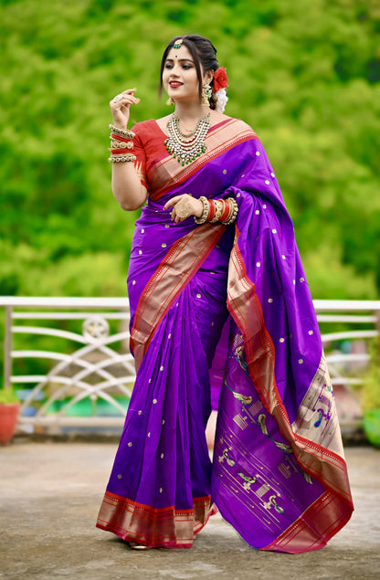 Violet Paithani Silk Saree With Zari Weaving Work | Bridal Wedding Wear – JaipurSaaj