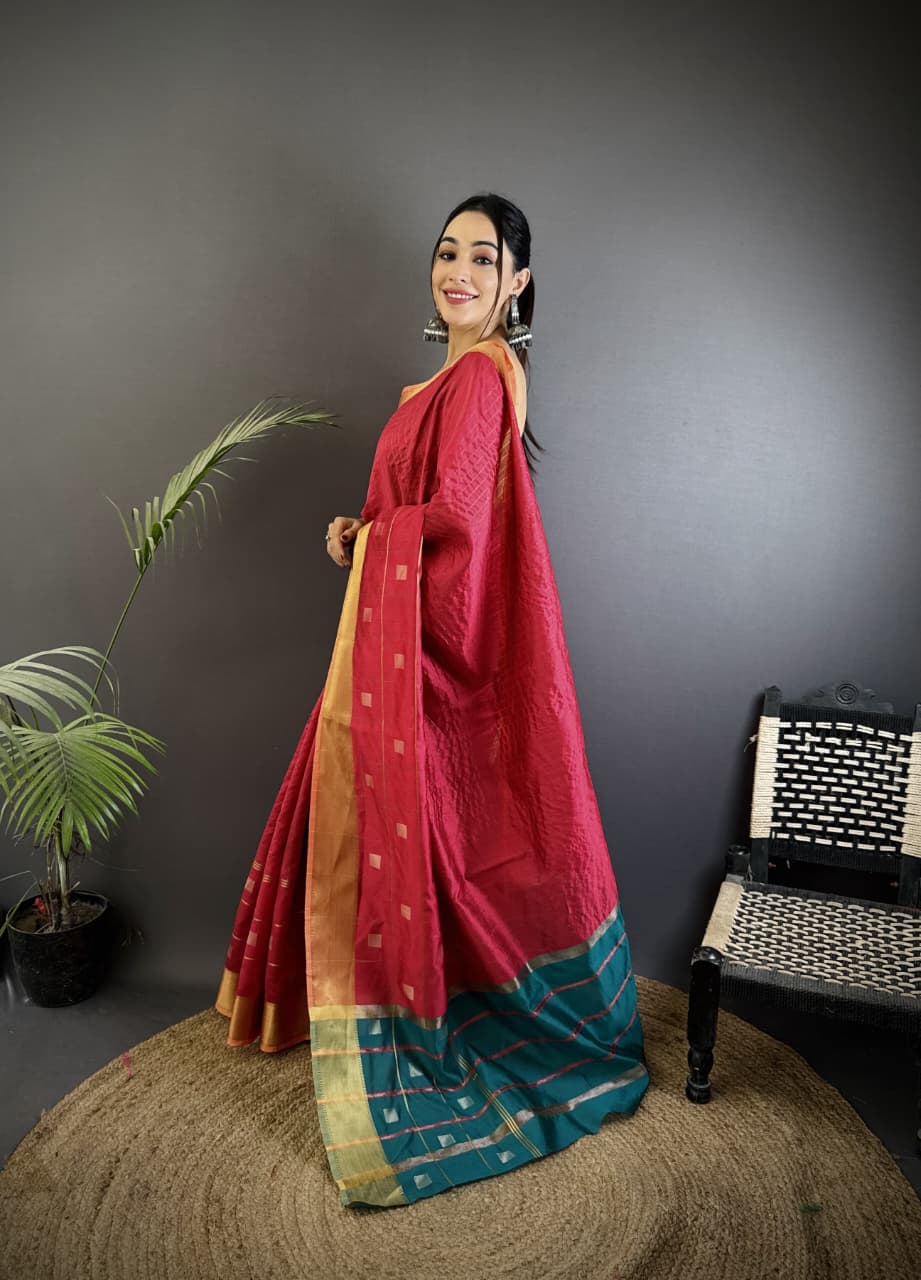 Pink Soft Cotton Silk Saree With Zari Weaving Work | Lightweight Ethnic Wear – JaipurSaaj