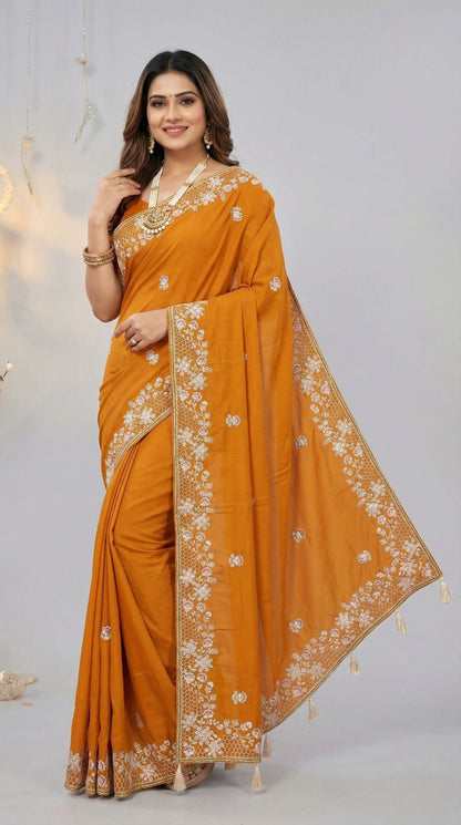 Yellow Dola Silk Saree With Sequence Embroidery Work | Festive & Wedding Wear – JaipurSaaj