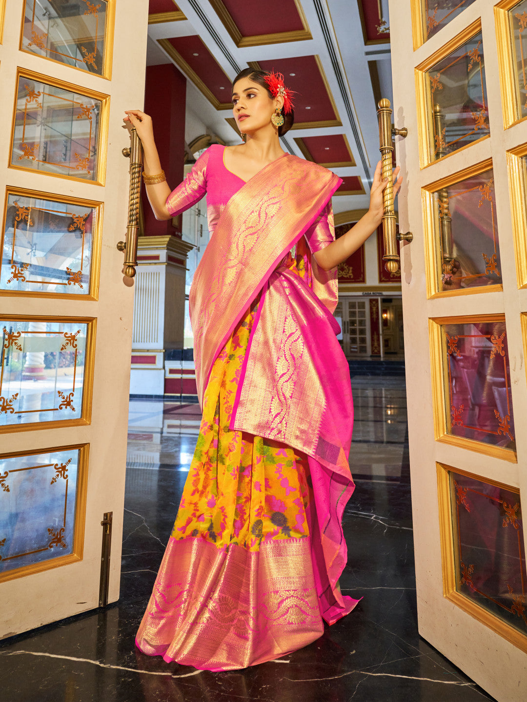 Yellow Soft Cotton Saree With Woven Design | Traditional Festive Ethnic Wear – JaipurSaaj