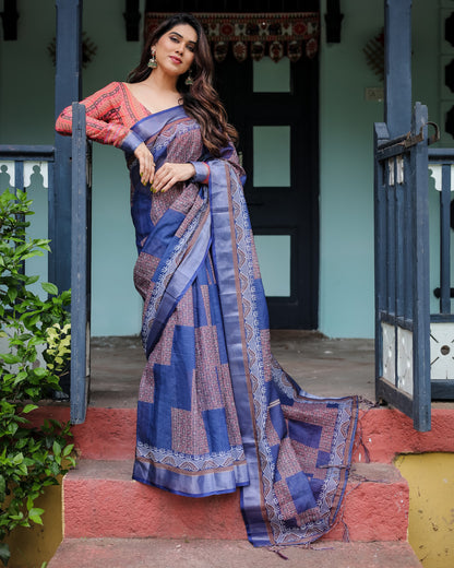 Multi Summer Special Digital Printed Linen Cotton Saree
