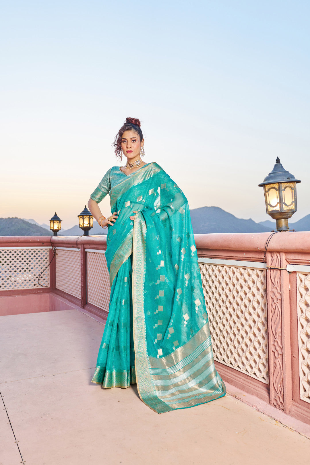 Rama Green Kota Doriya Saree With Zari Weaving Work | Party & Festive Wear – JaipurSaaj