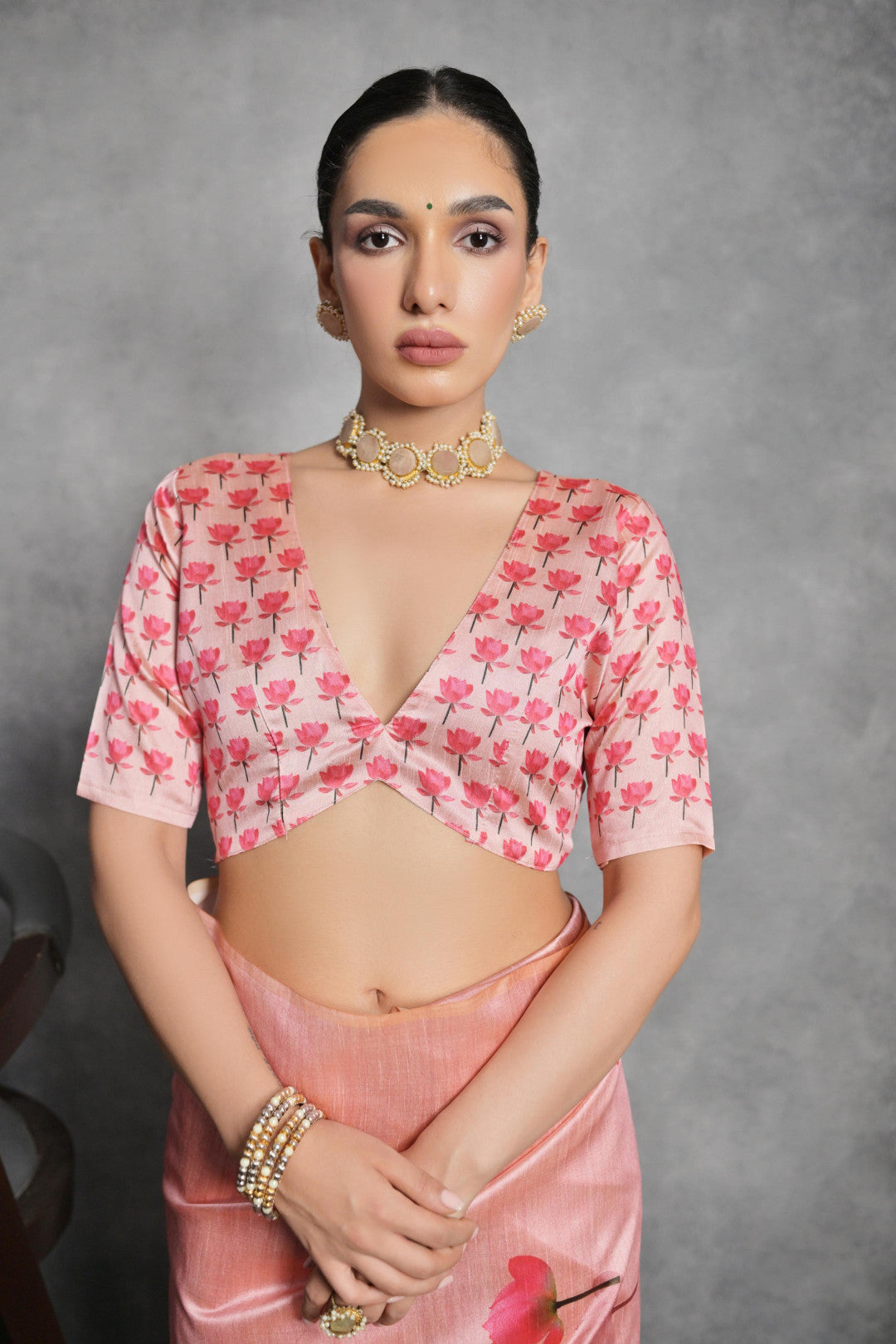 Peach Tussar Silk Saree with Lotus Floral Printed Work | Festive & Party Wear – JaipurSaaj