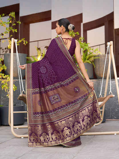 Wine Soft Cotton Saree With Unique Table Printed & Lace Border | Stylish Wedding Wear Saree – JaipurSaaj