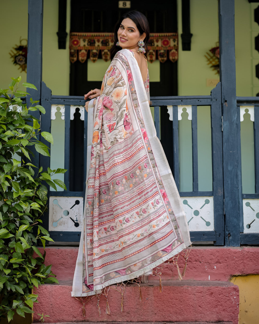 Multi Color Digital Printed Linen Cotton Saree | Summer Special Casual & Office Wear – JaipurSaaj