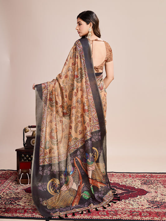 Multi Soft Linen Cotton Saree With Floral Printed Work