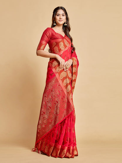 Pink Chanderi Cotton Saree With Woven Design | Traditional Festive Ethnic Wear – JaipurSaaj