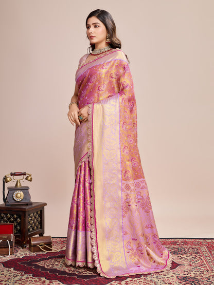 Pink Kanjivaram Silk Saree With Zari Weaving Work | Bridal Wedding Wear – JaipurSaaj
