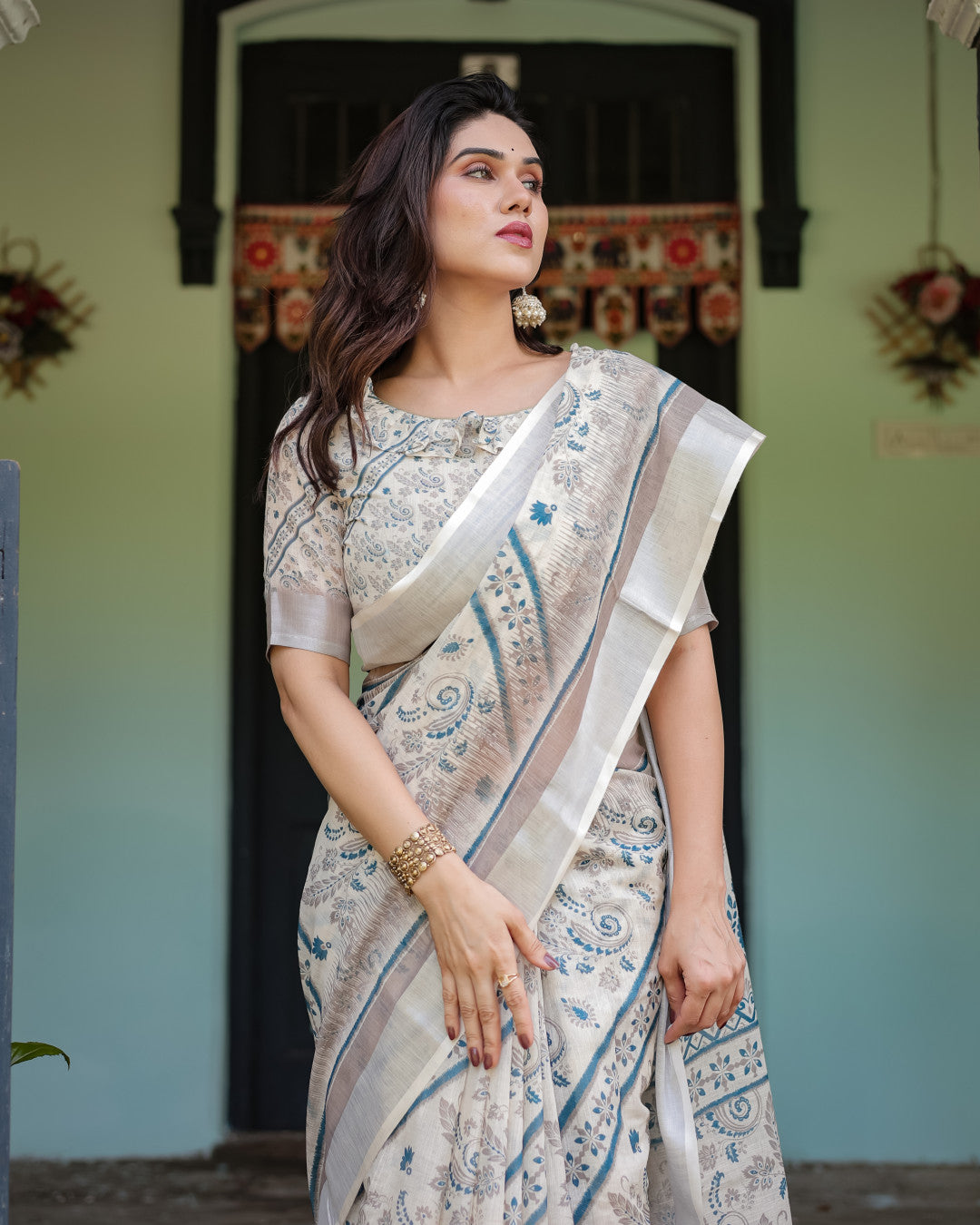 Multi Color Digital Printed Linen Cotton Saree | Summer Special Casual & Office Wear – JaipurSaaj