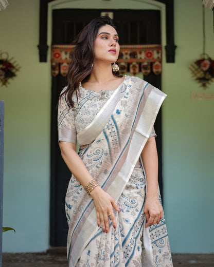 Multi Color Digital Printed Linen Cotton Saree | Summer Special Casual & Office Wear – JaipurSaaj
