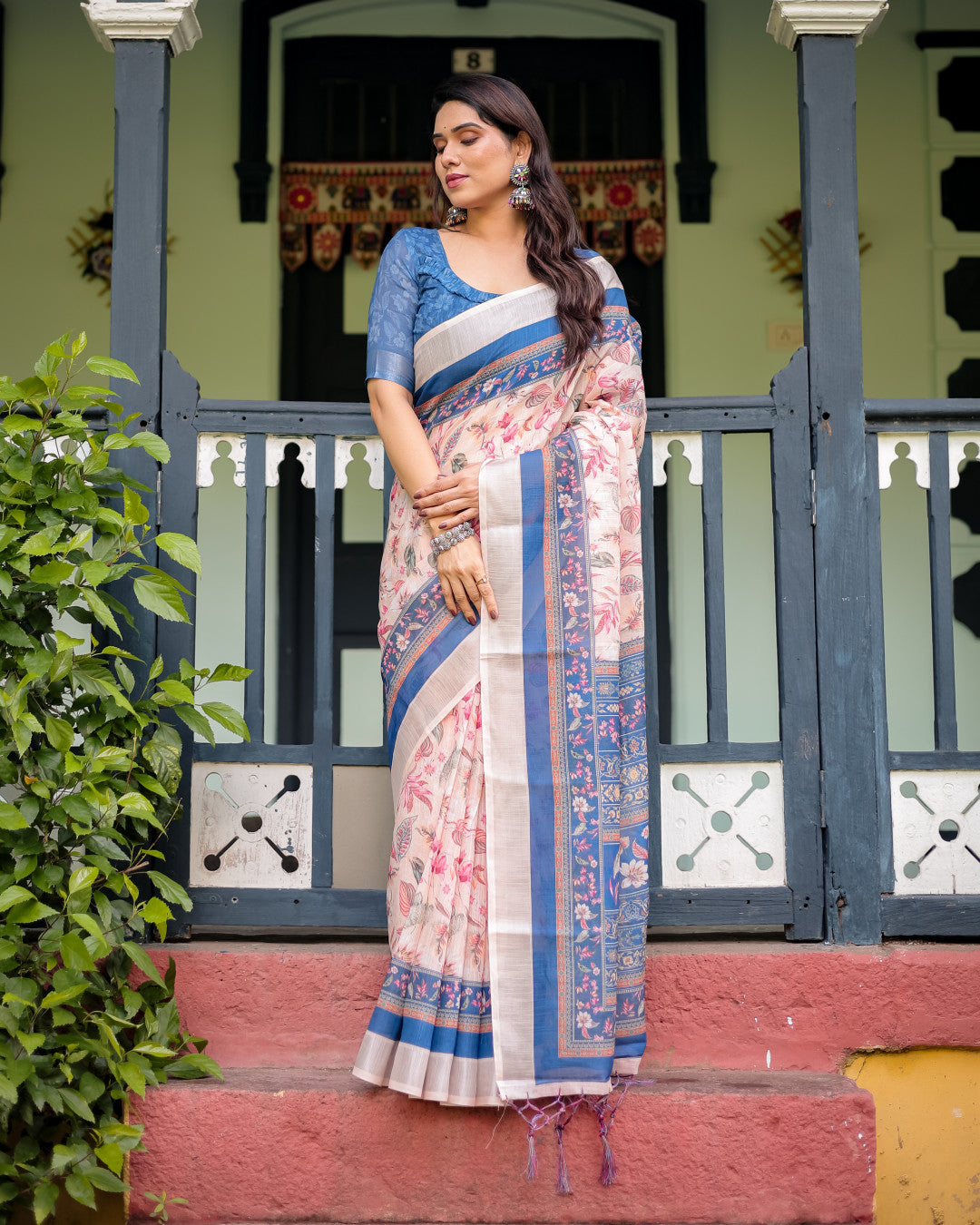 Multi Color Digital Printed Linen Cotton Saree | Summer Special Casual & Office Wear – JaipurSaaj