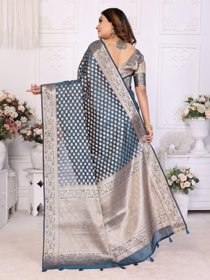 Rama Green Organza Silk Banarasi Saree With Zari Weaving Work | Bridal Wedding & Festive Wear – JaipurSaaj