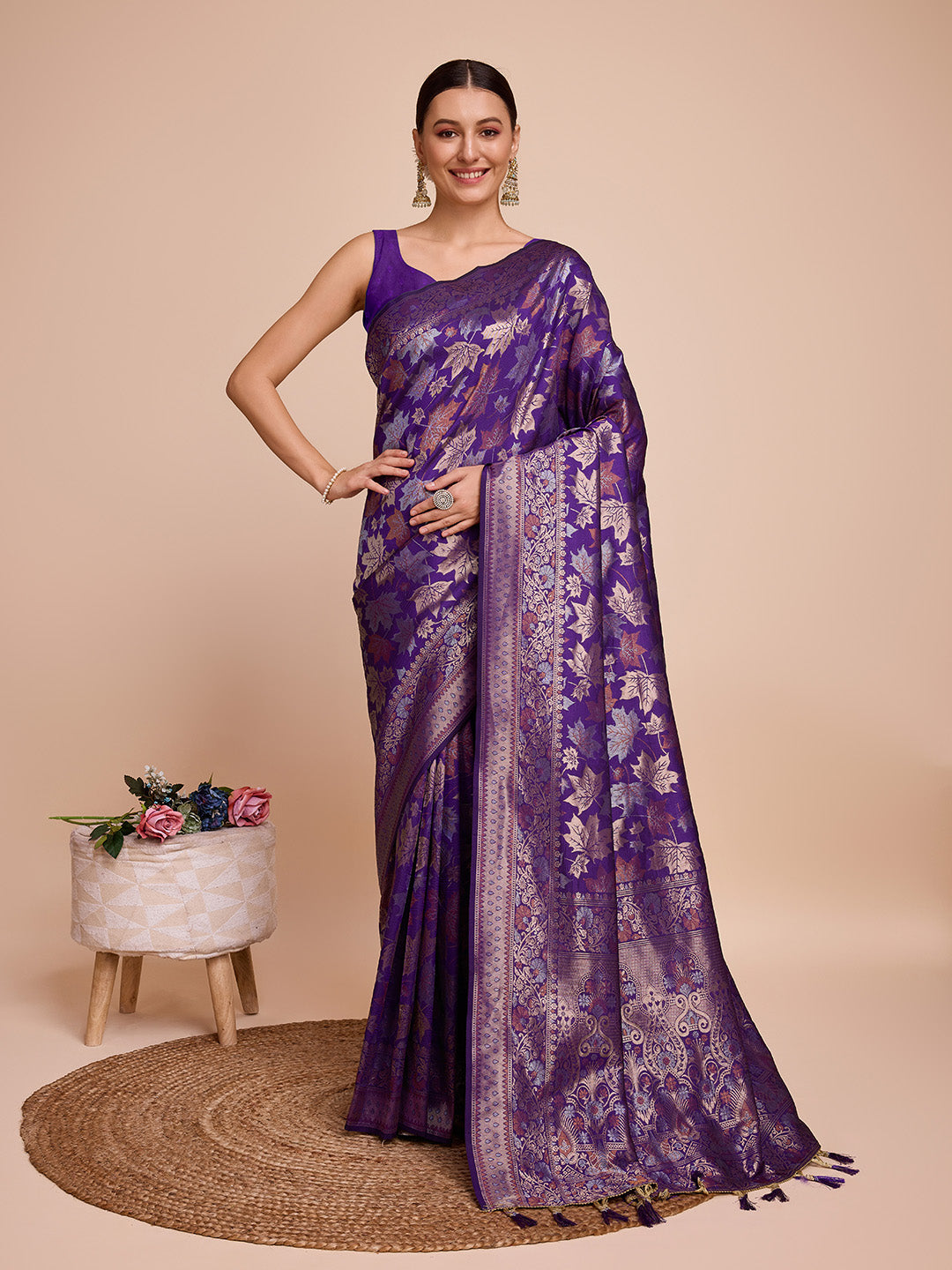 Golden & Copper Zari Weaving With Purple Soft Silk Banarasi Saree | Party & Wedding Wear - JaipurSaaj