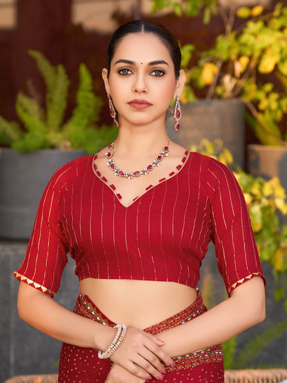 Red Soft Cotton Saree With Unique Table Printed & Lace Border | Stylish Wedding Wear Saree – JaipurSaaj