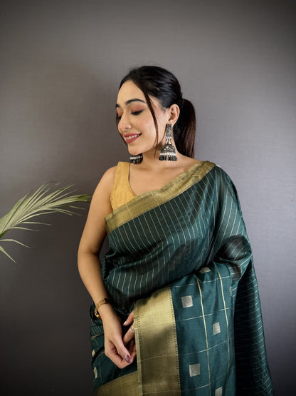 Dark Green Soft Cotton Silk Saree With Zari Weaving Work | Lightweight Ethnic Wear – JaipurSaaj