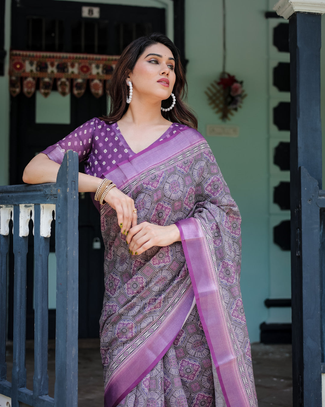 Magenta Summer Special Digital Printed Linen Cotton Saree