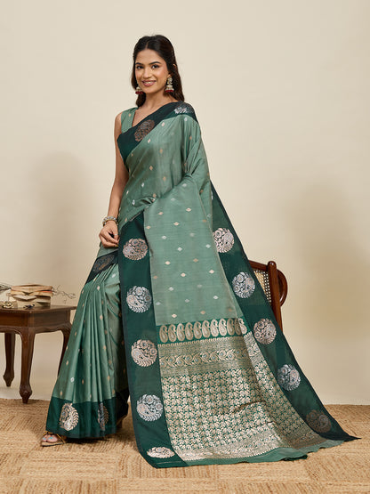 Pista Green Soft Silk Saree With Silver Banarasi Zari Weaving Work | Festive Wear – JaipurSaaj