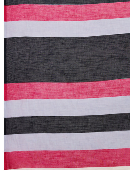 Multi Linen Cotton Saree With Digital Printed Work And Silver Zari Border