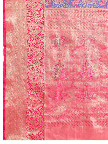 Blue Kanjivaram Silk Saree with Zari Weaving Work & Big Border | Bridal Wedding Wear – JaipurSaaj