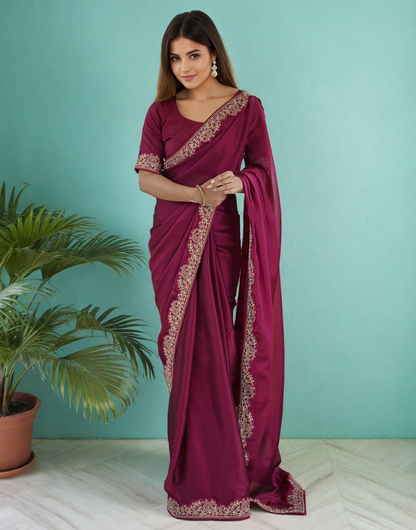 Magenta Fancy Rangoli Silk Saree Coding Work
