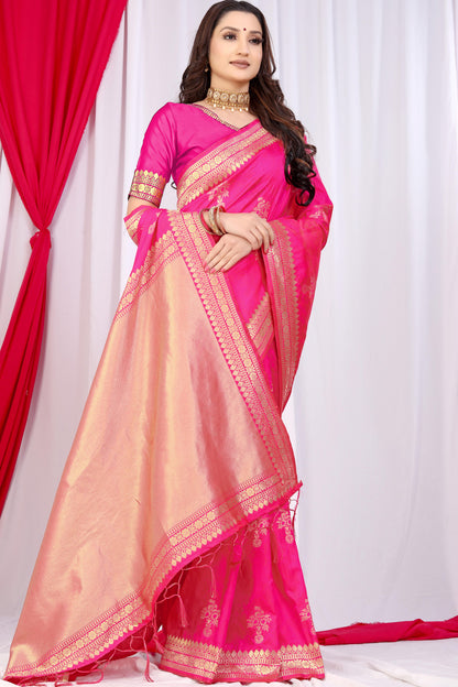 Pink Banarasi Silk Saree With Zari Weaving Work | Bridal Wedding Wear – JaipurSaaj