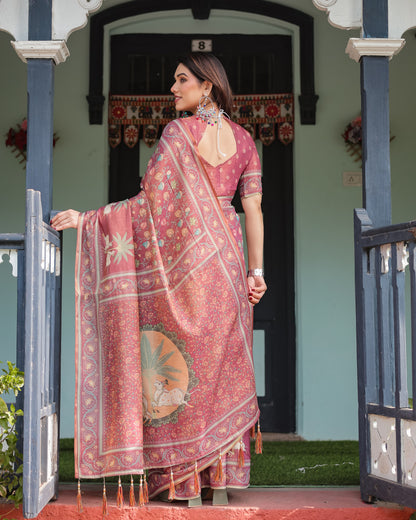 Maroon Soft Linen Cotton Saree with Kalamkari Printed Work | Summer Casual & Ethnic Wear – JaipurSaaj