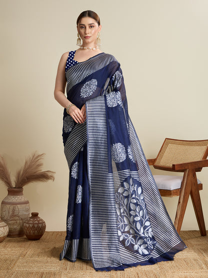 Navy Blue Color Soft Silk Saree With Weaving Work Lining Border