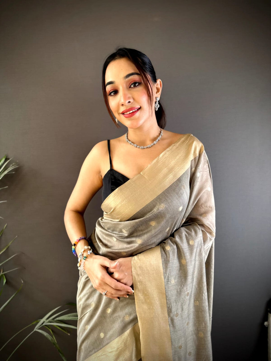 Gray Soft Cotton Silk Saree With Zari Woven Work | Wedding & Party Wear – JaipurSaaj