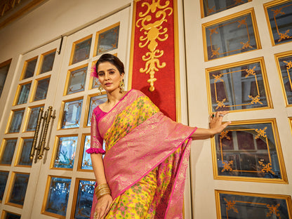 Yellow Soft Cotton Saree With Woven Design | Traditional Festive Ethnic Wear – JaipurSaaj