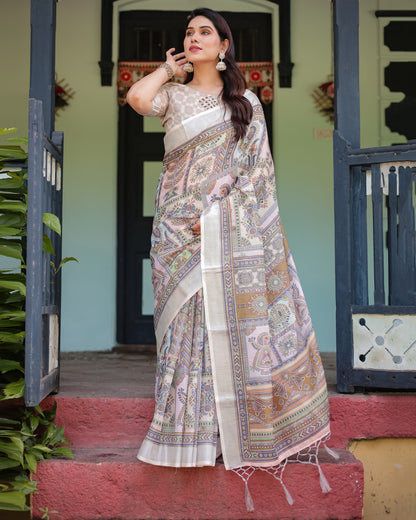 Multi Color Digital Printed Linen Cotton Saree | Summer Special Casual & Office Wear – JaipurSaaj