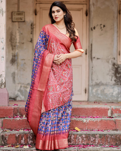 Royal Blue Digital Printed Tussar Silk Saree With Zari Motif Border | Designer Festive Ethnic Wear – JaipurSaaj