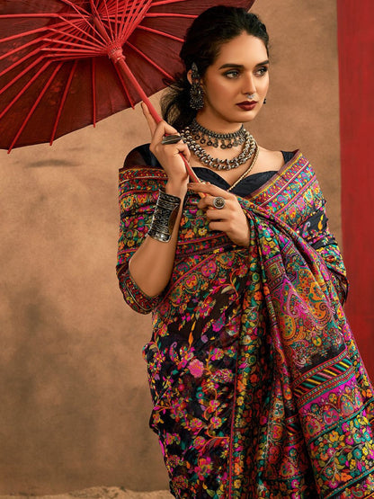 Black Pashmina Silk Saree With Traditional Woven Design | Festive & Wedding Wear – JaipurSaaj