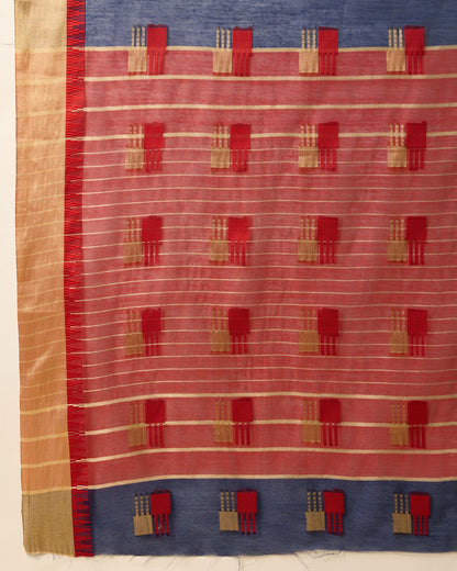 Navy Blue Color Cotton Silk Saree With Weaving Work